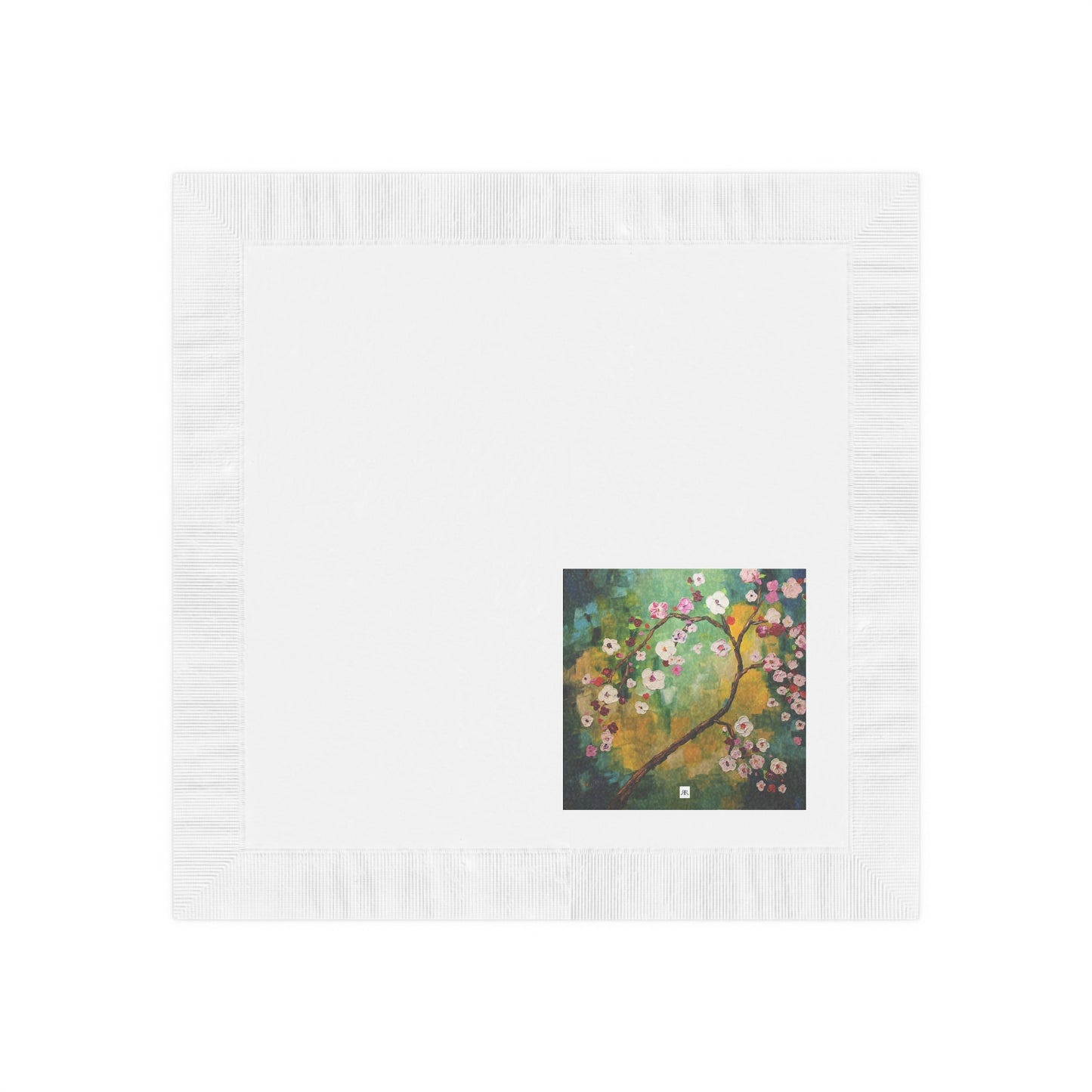 Abstract Cherry Blossoms-White Coined Napkins