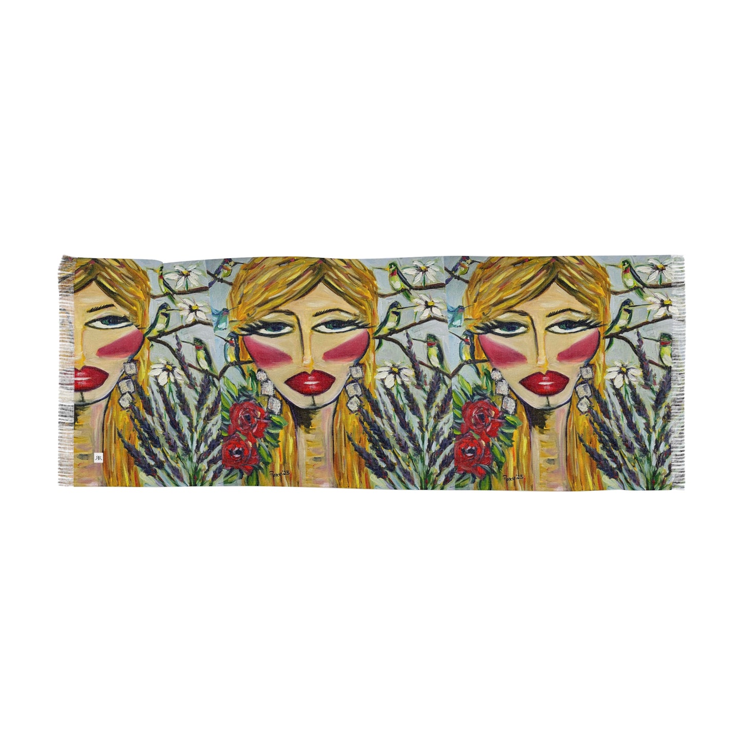 Colorful Scarf — Artistic Lightweight Neck Wrap- Hummingbird Lady