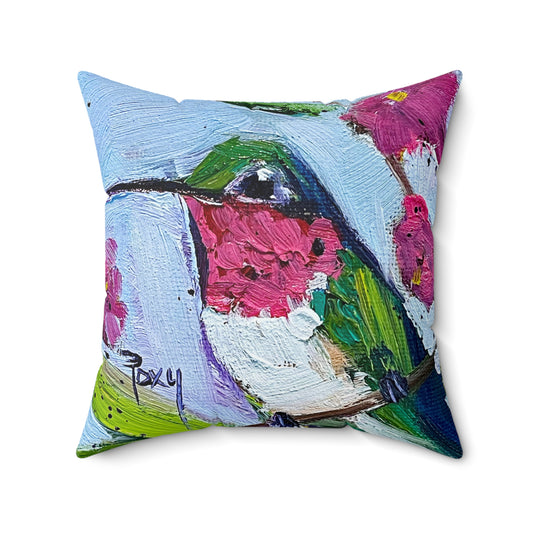 Pink Pretties Hummingbird Indoor Spun Polyester Square Pillow