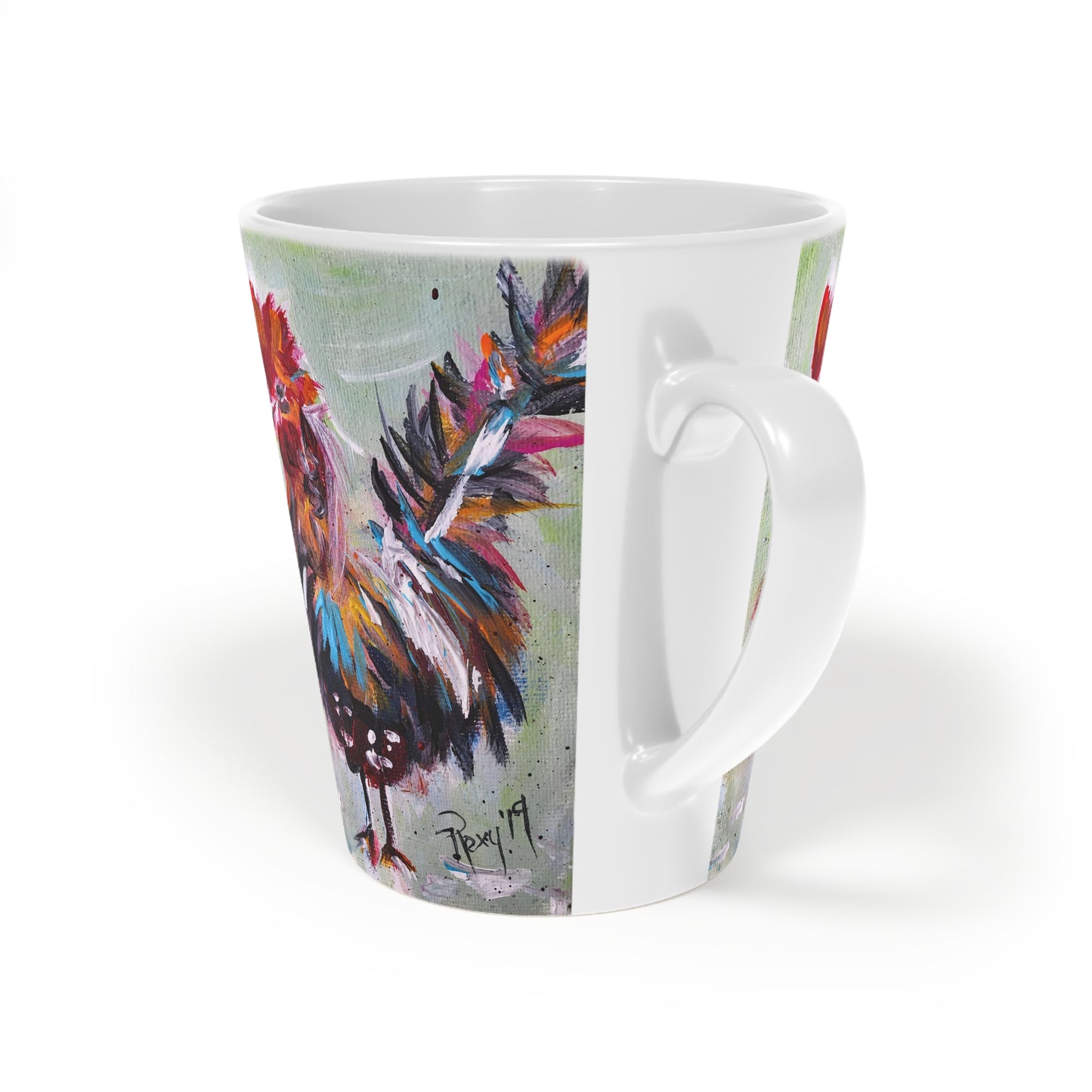 Fluffy Rooster "No Talkie before Coffee!" Latte Mug, 12oz