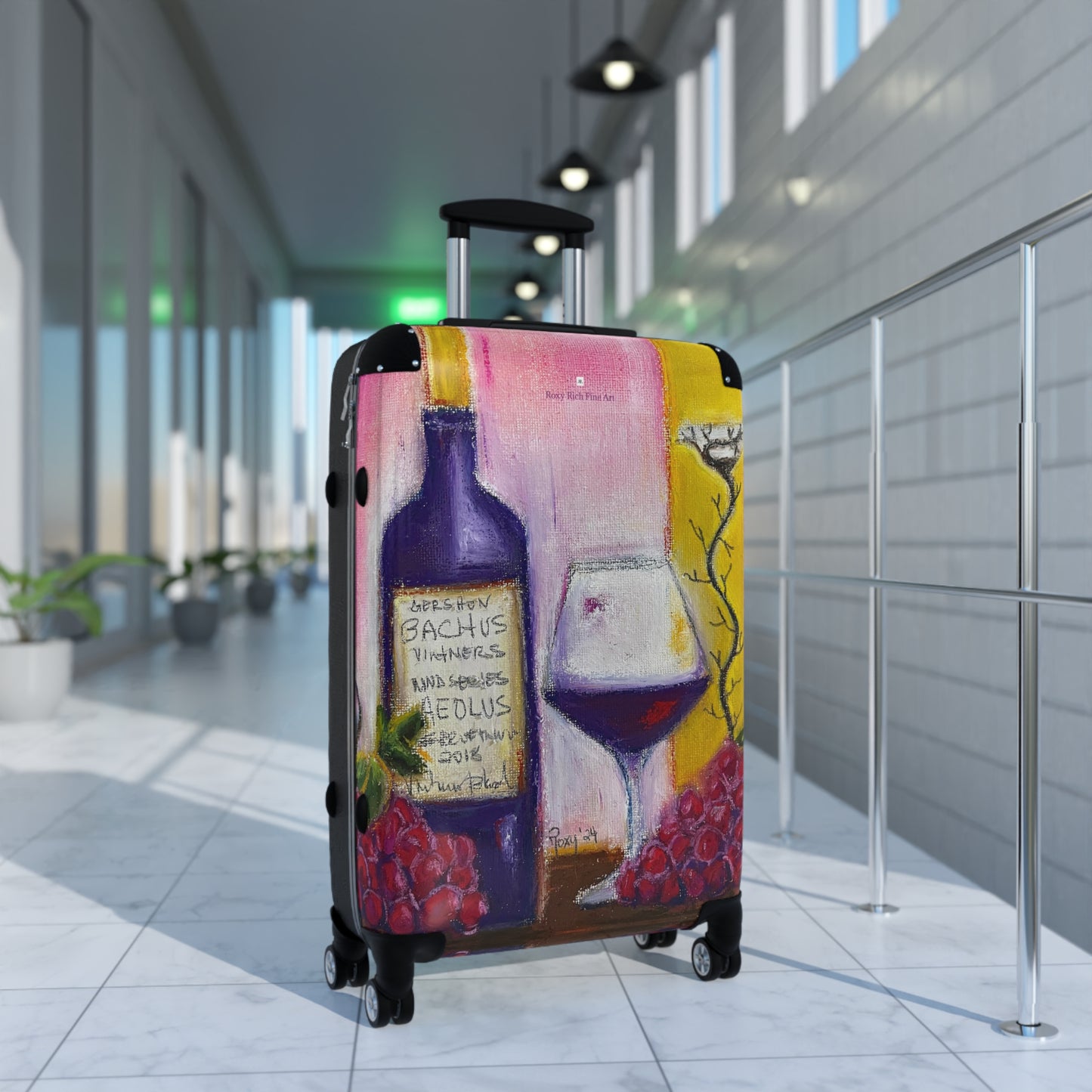 Suitcase Set Lightweight Carry On -"Aeolus"-GBV- Temecula Winery Souvenir Roxy Rich Artwork