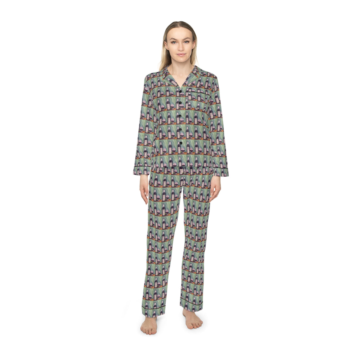 Satin Pajamas — Luxurious Silky Sleepwear Set- Erato-GBV Wine and Clique Glass