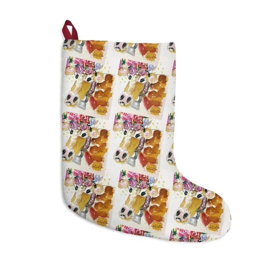 Adorable Cow with Flower Crown Cow Print Christmas Stocking