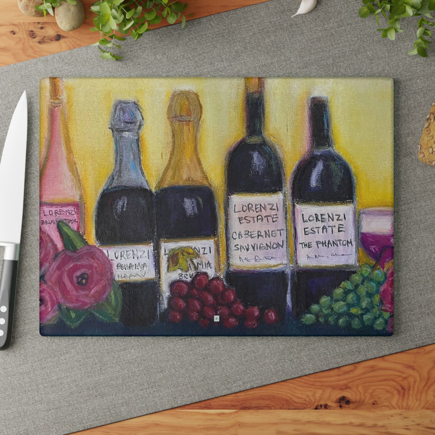 Lorenzi Estate Wine and Roses Glass Cutting Board