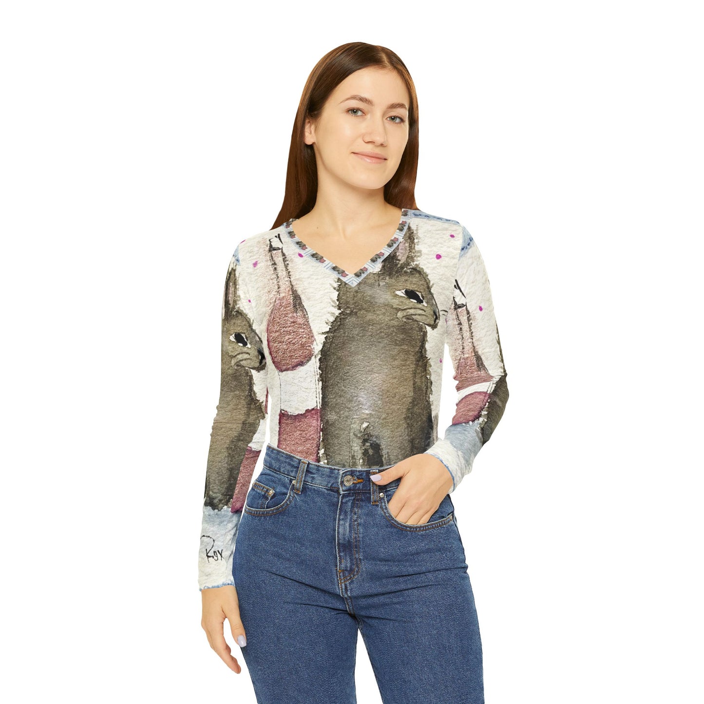 Long Sleeve Shirt- Dunk Bunny- V-neck Women's