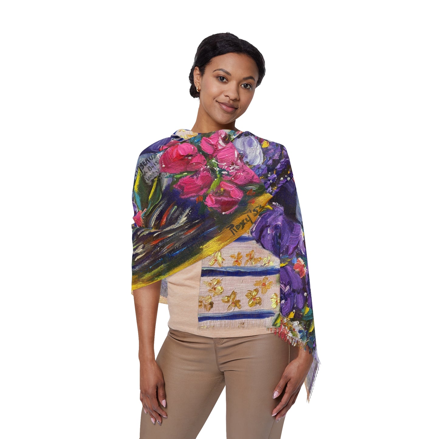 Colorful Scarf — Artistic Lightweight Neck Wrap- Corbeaux Wine and Lavender