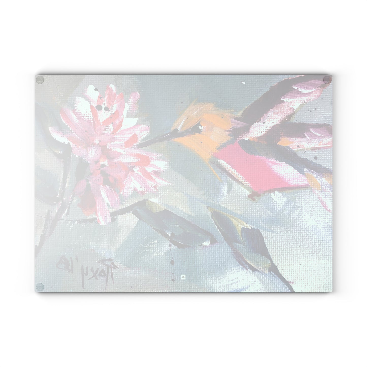 Pink Hummingbird Glass Cutting Board