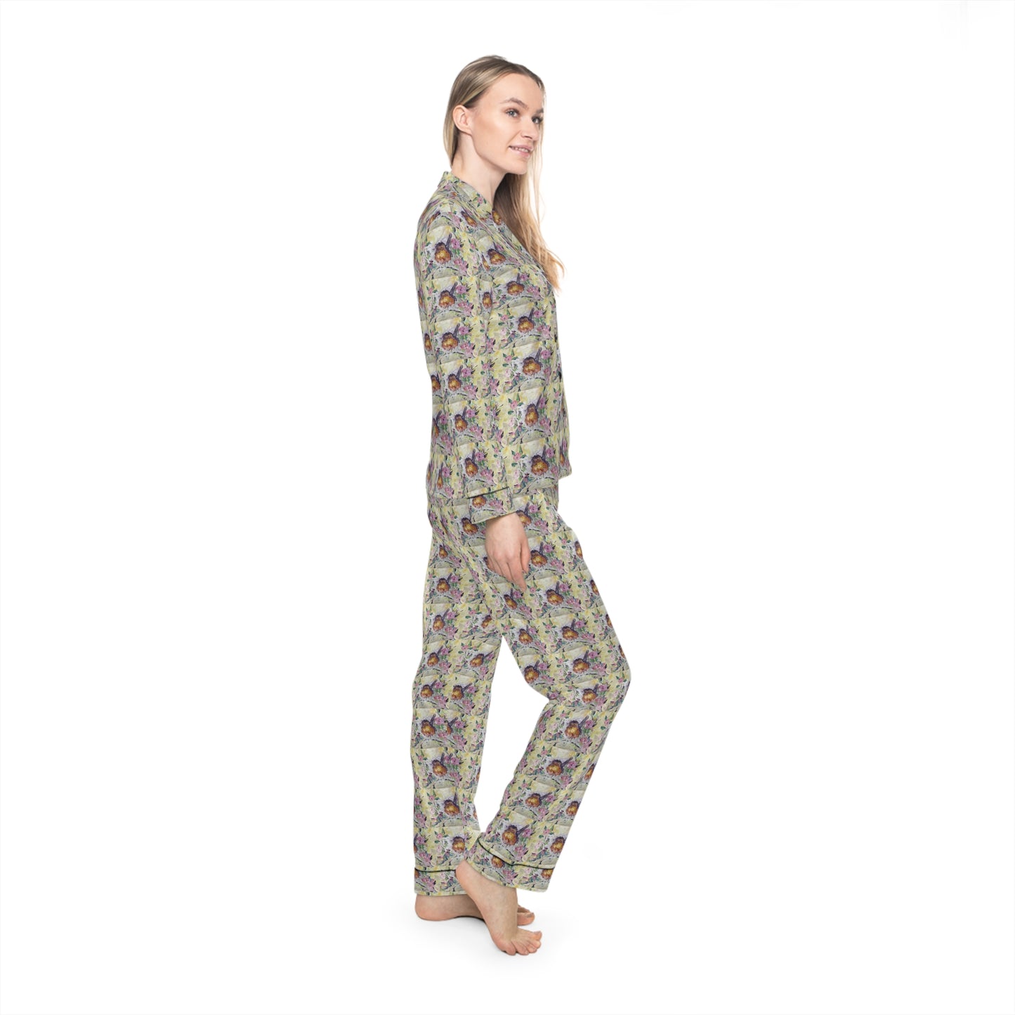 Women's Satin Pajamas — Luxurious All-Over Print Sleepwear-Robin in Cherry Blossoms
