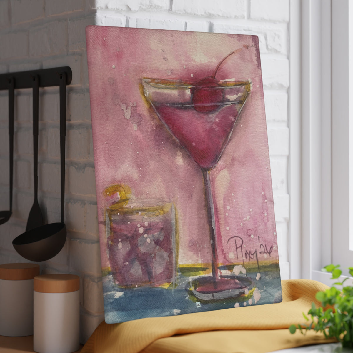 Glass Cutting Board-Pink Martini