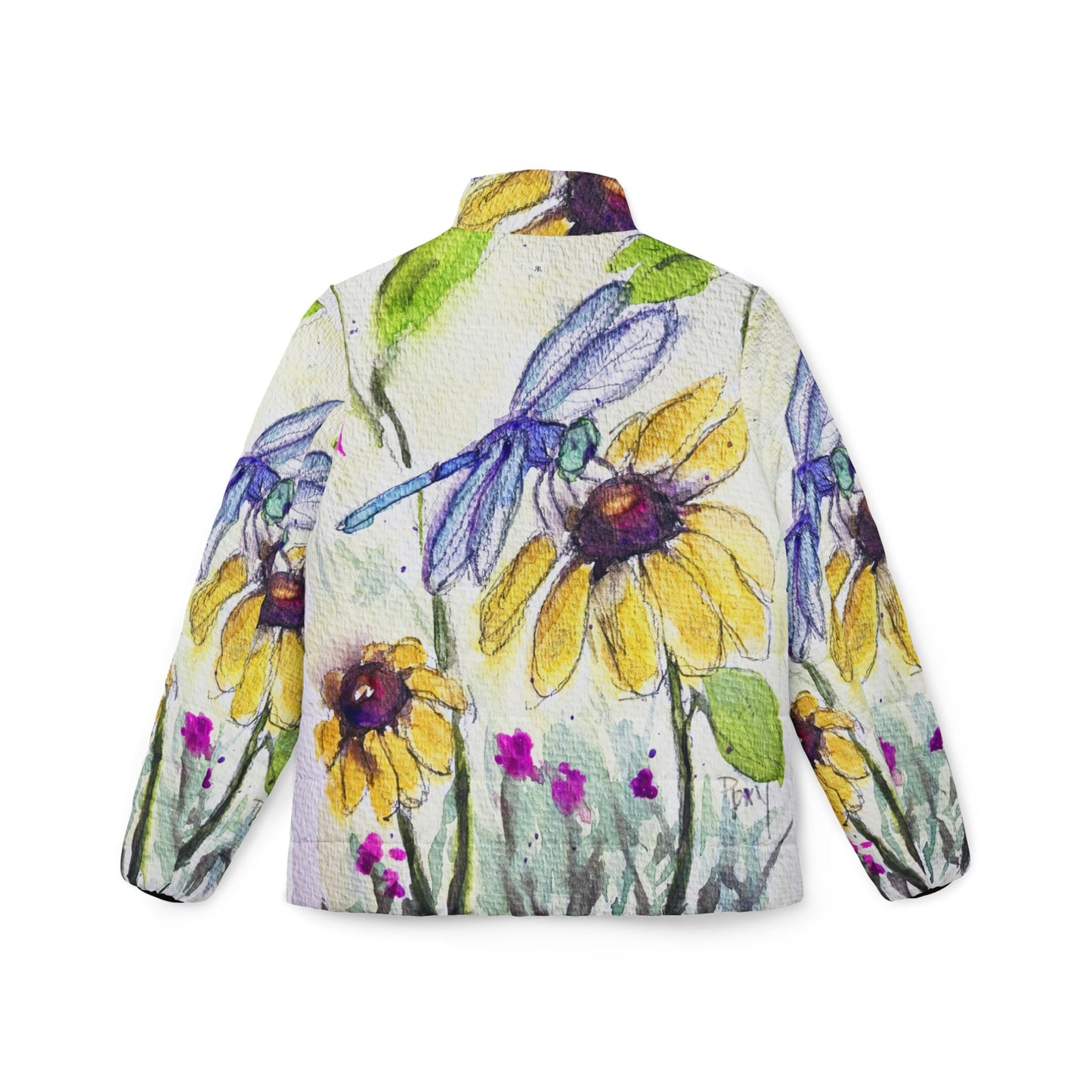 Women's Puffer Jacket - Roxy Rich Fine Art -Blue Dragonfly