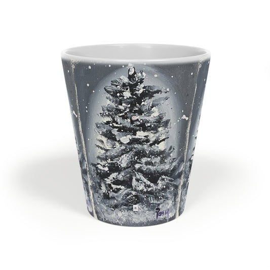 Tasse à café au lait avec arbre de Noël enneigé, 12 oz