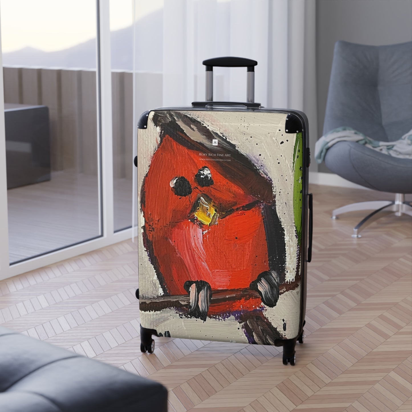 Valise à main fantaisiste rouge cardinal poussin