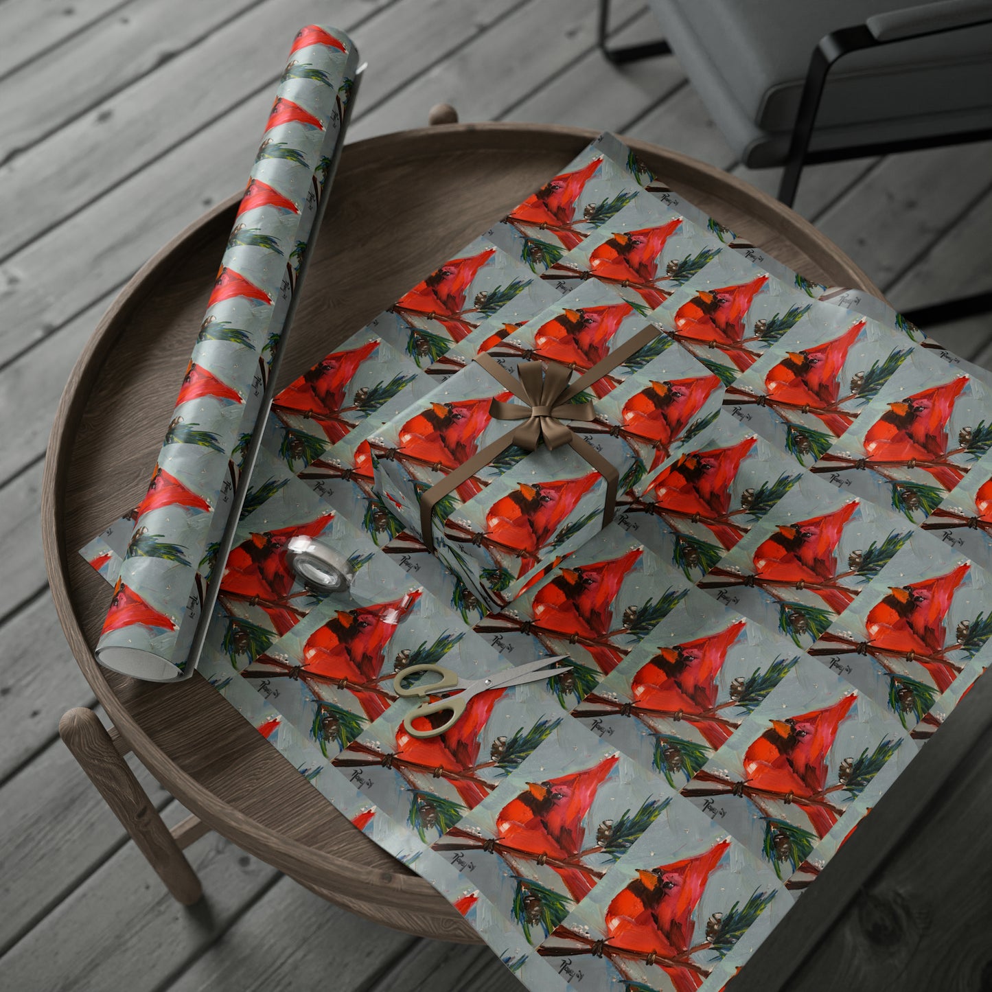 Cardinal Bird in a Fir Tree (3 Sizes) Wrapping Papers