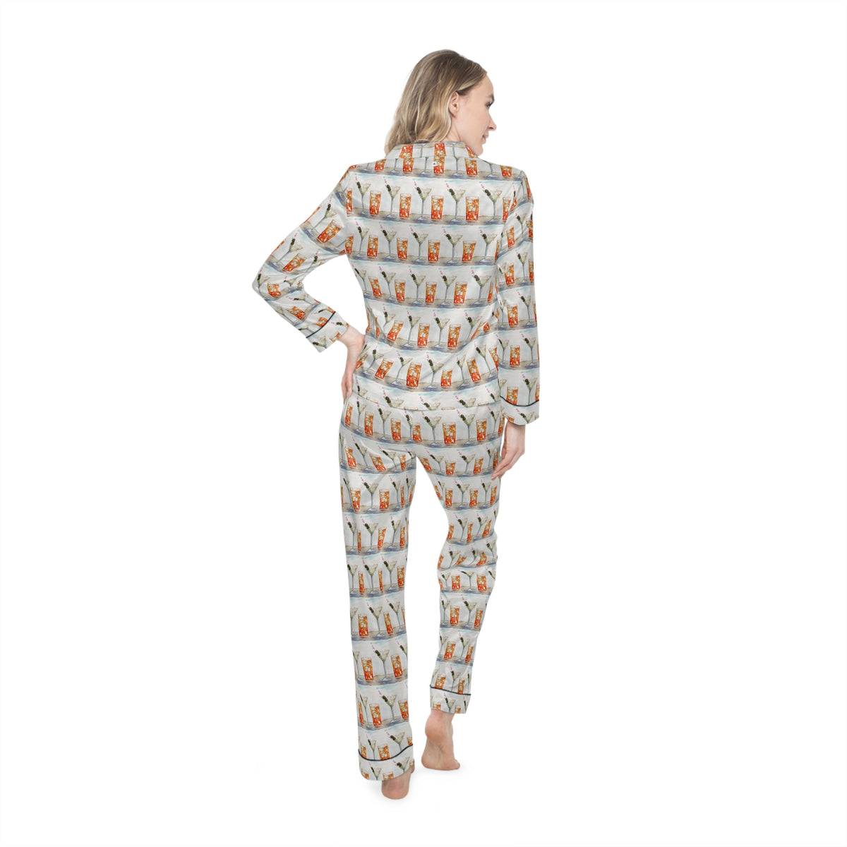 Satin Pajamas — Luxurious Silky Sleepwear Set- Beach Cocktails Martini