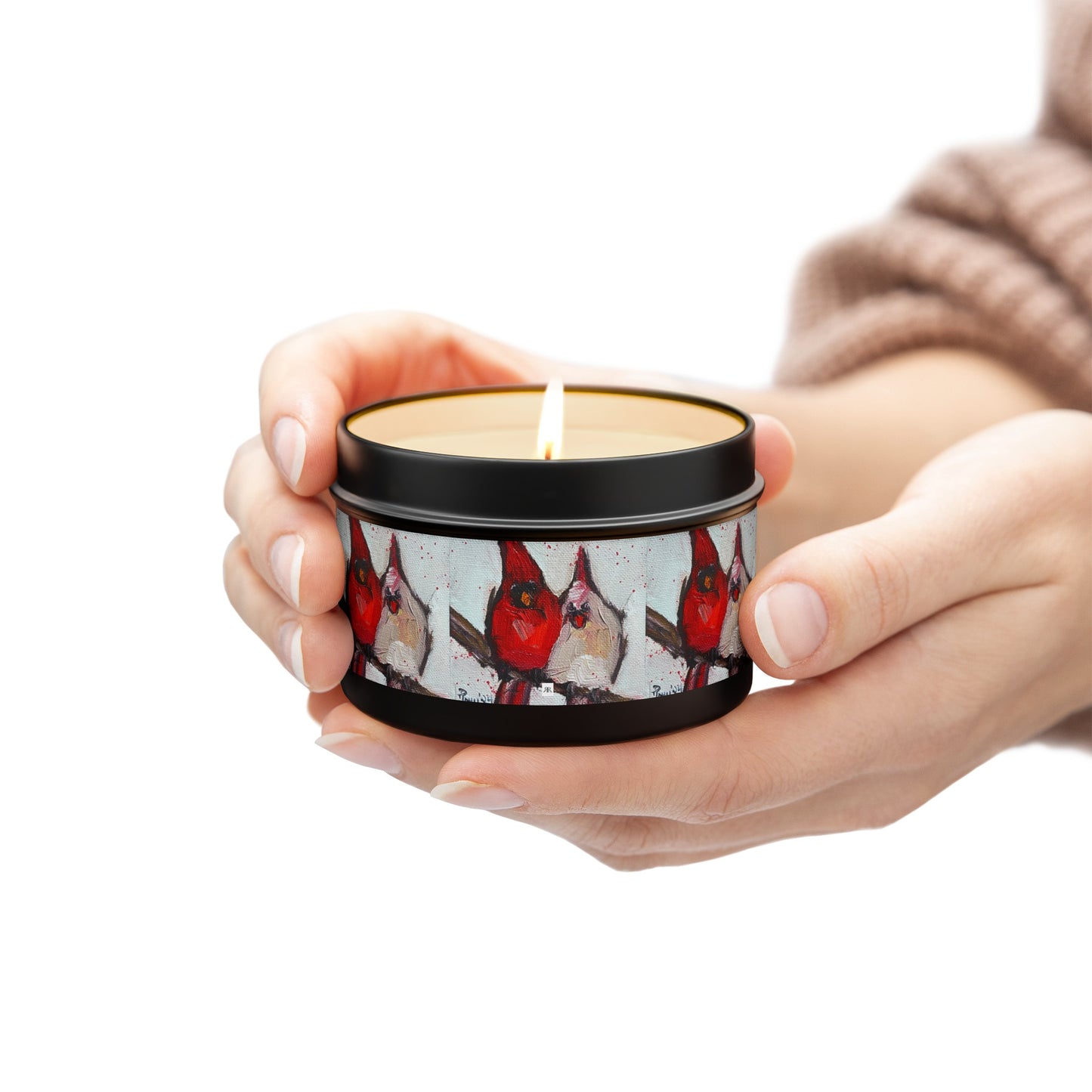 Cute Couple Cardinals Tin Candle