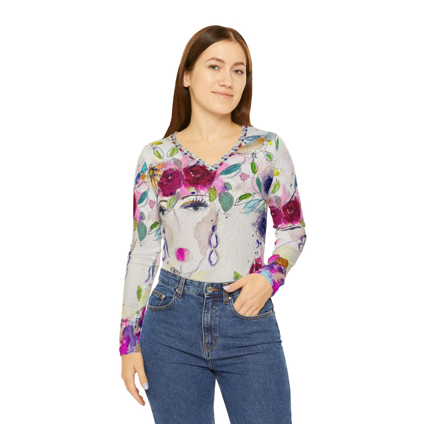 Long Sleeve Shirt- Haute Couture Hummingbird- V-neck Women's