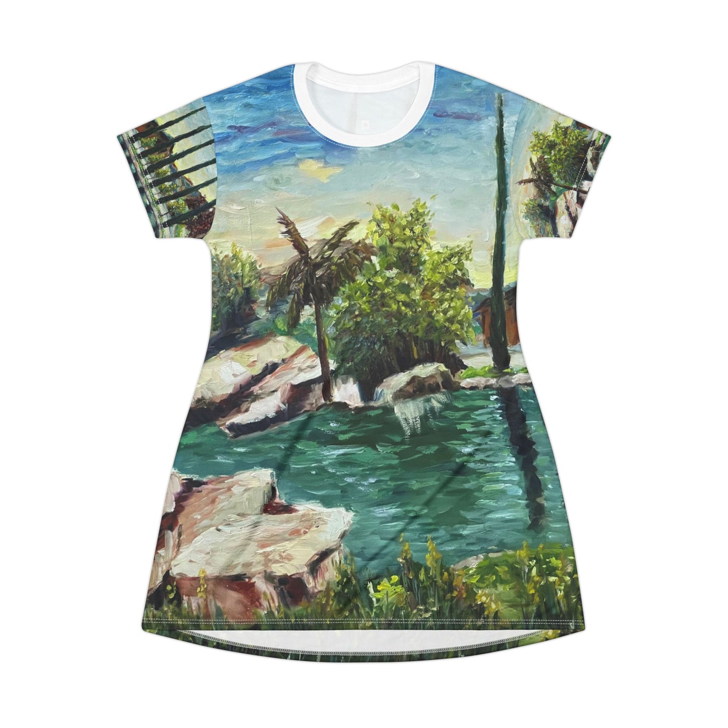 T-Shirt Dress (AOP)-The Pond at Gershon Bachus Vintners