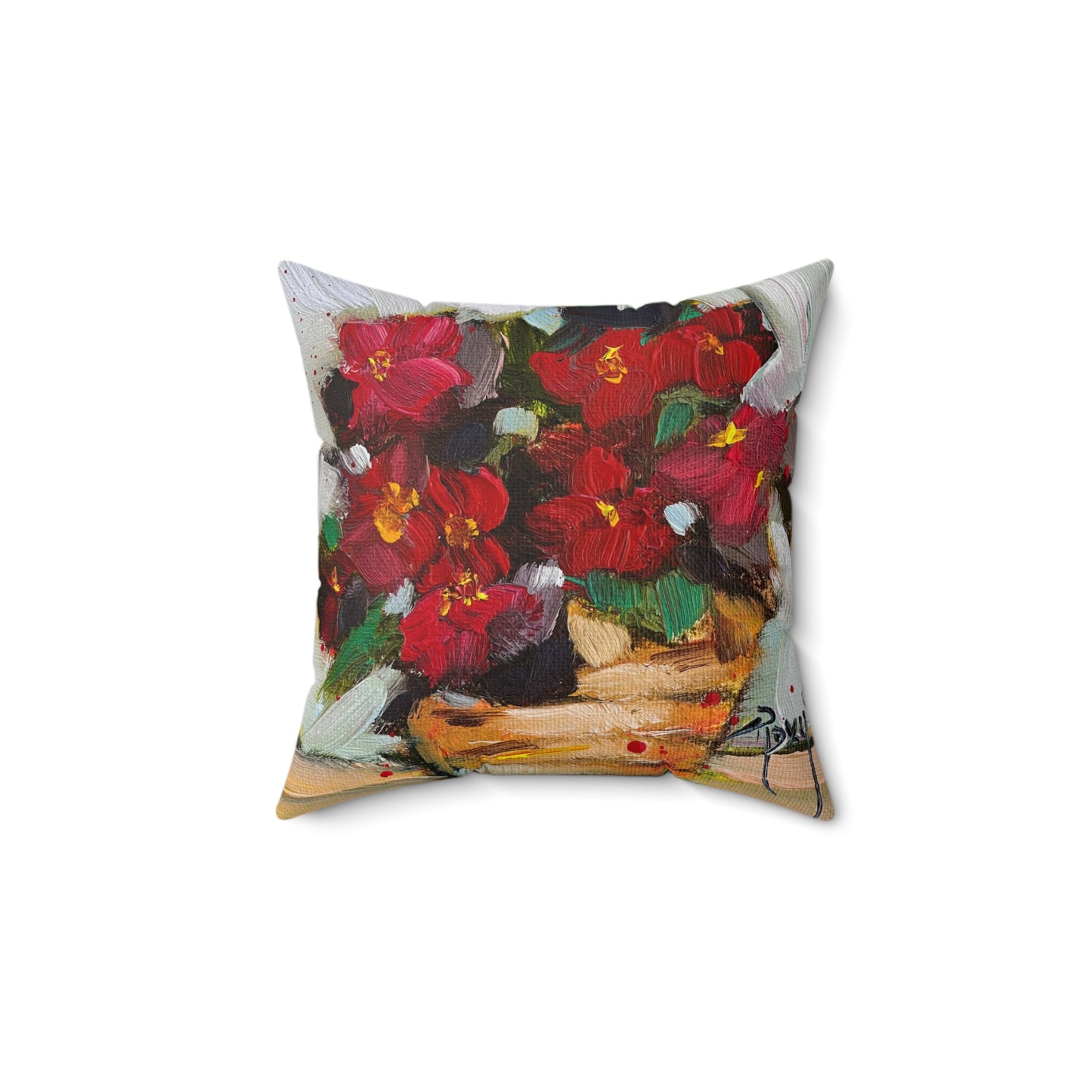 Wax Begonias in a Basket Indoor Spun Polyester Square Pillow