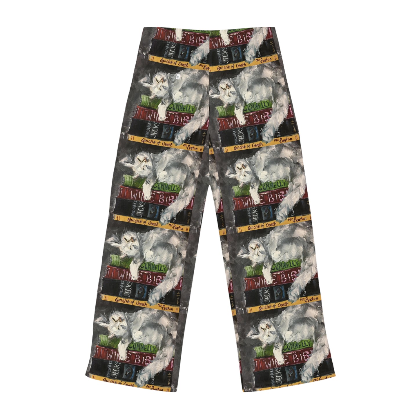 Pajama Pants - Bibliocat/Cat Sleeping on Books- Women's Pajama Pants