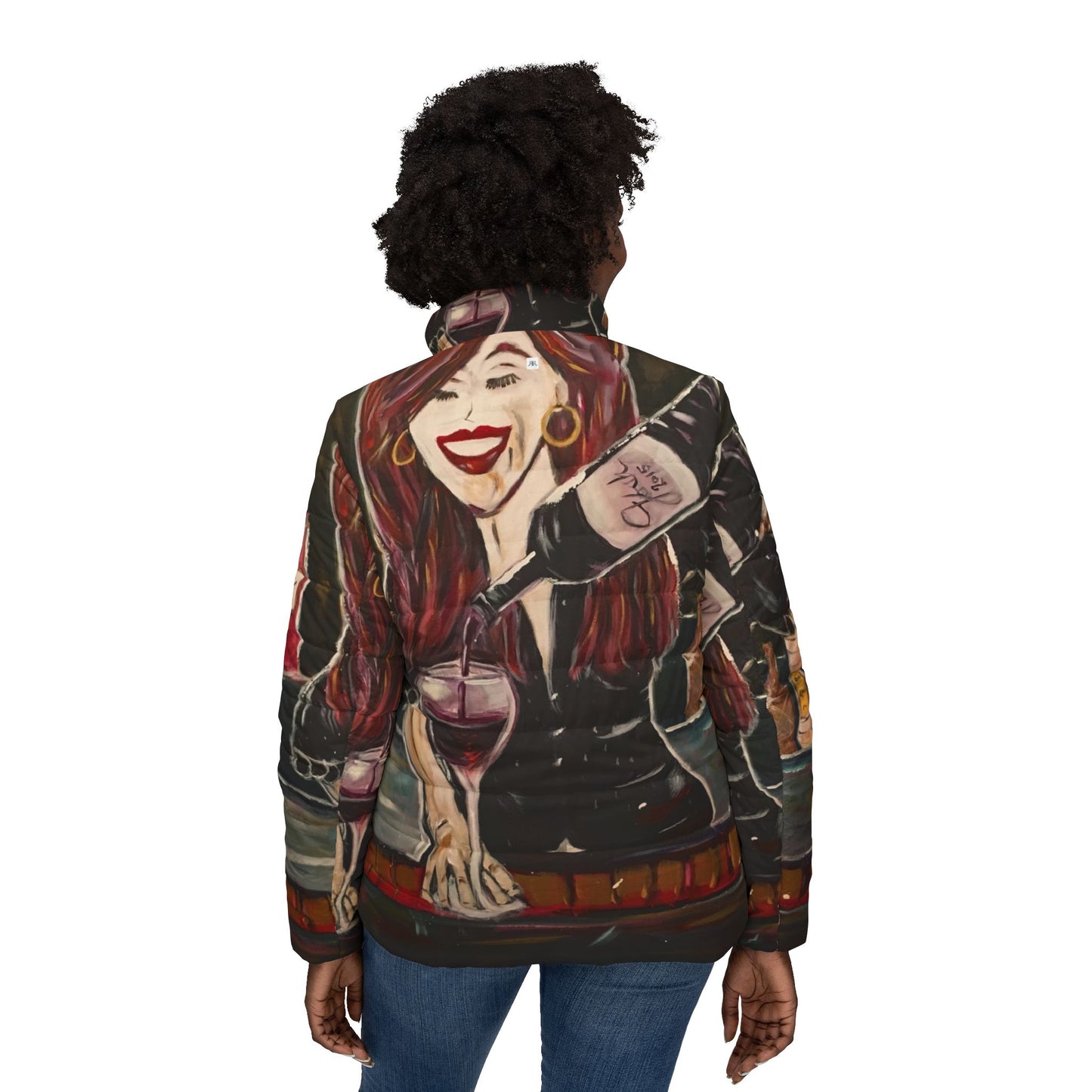 Women's Puffer Jacket - Sassy Notes-Wine and Bartender