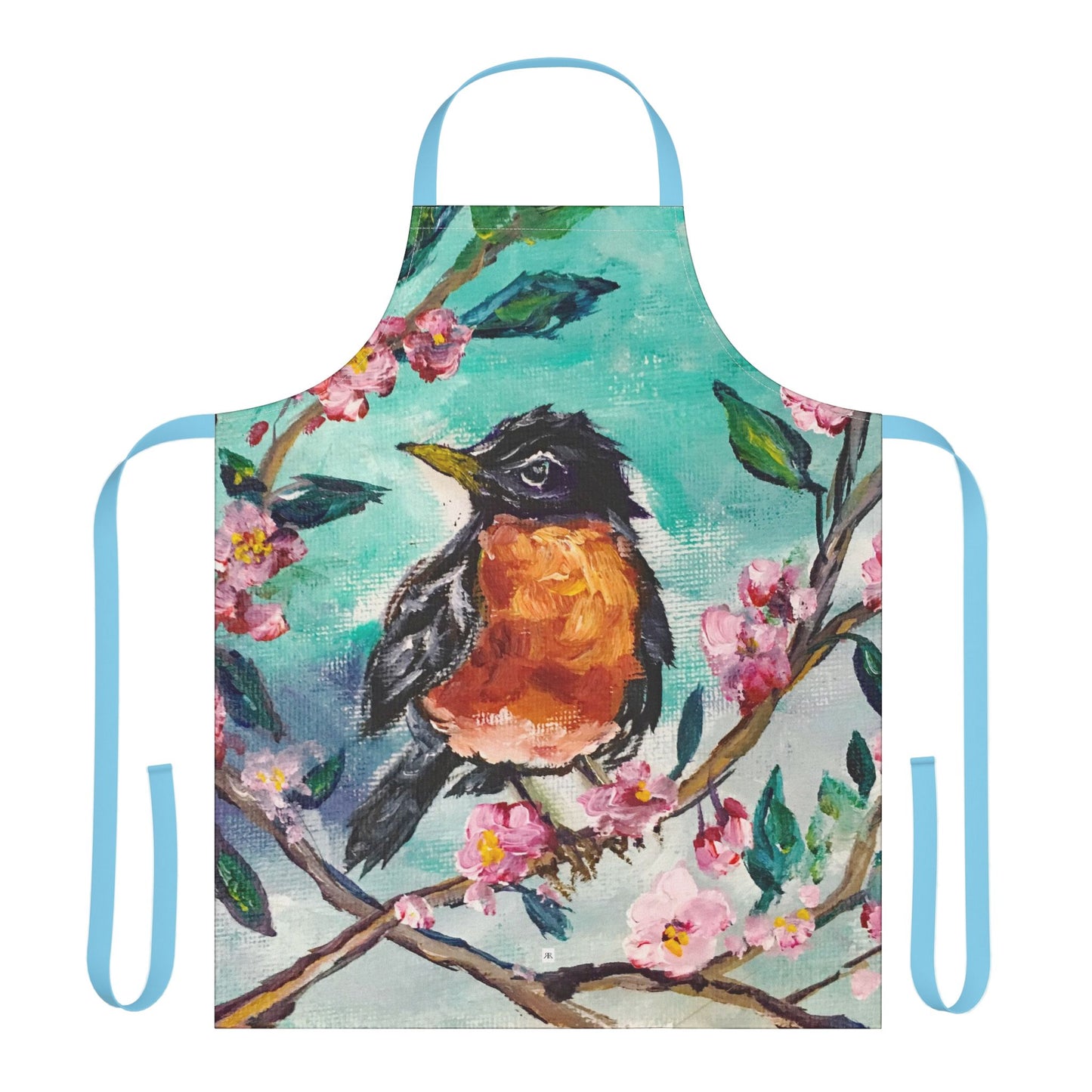 Adult Robin in Cherry Blossoms-  Art Apron — "Choose Your Straps"