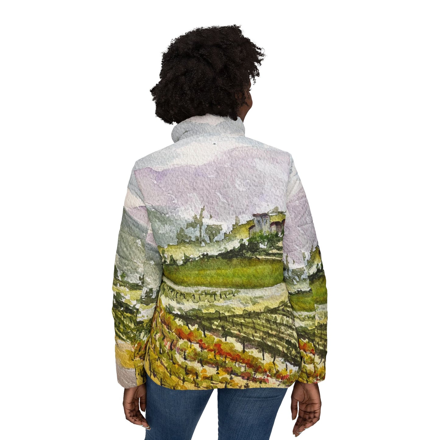 Women's Puffer Jacket - Roxy Rich Fine Art -Road down from the Villa at GBV