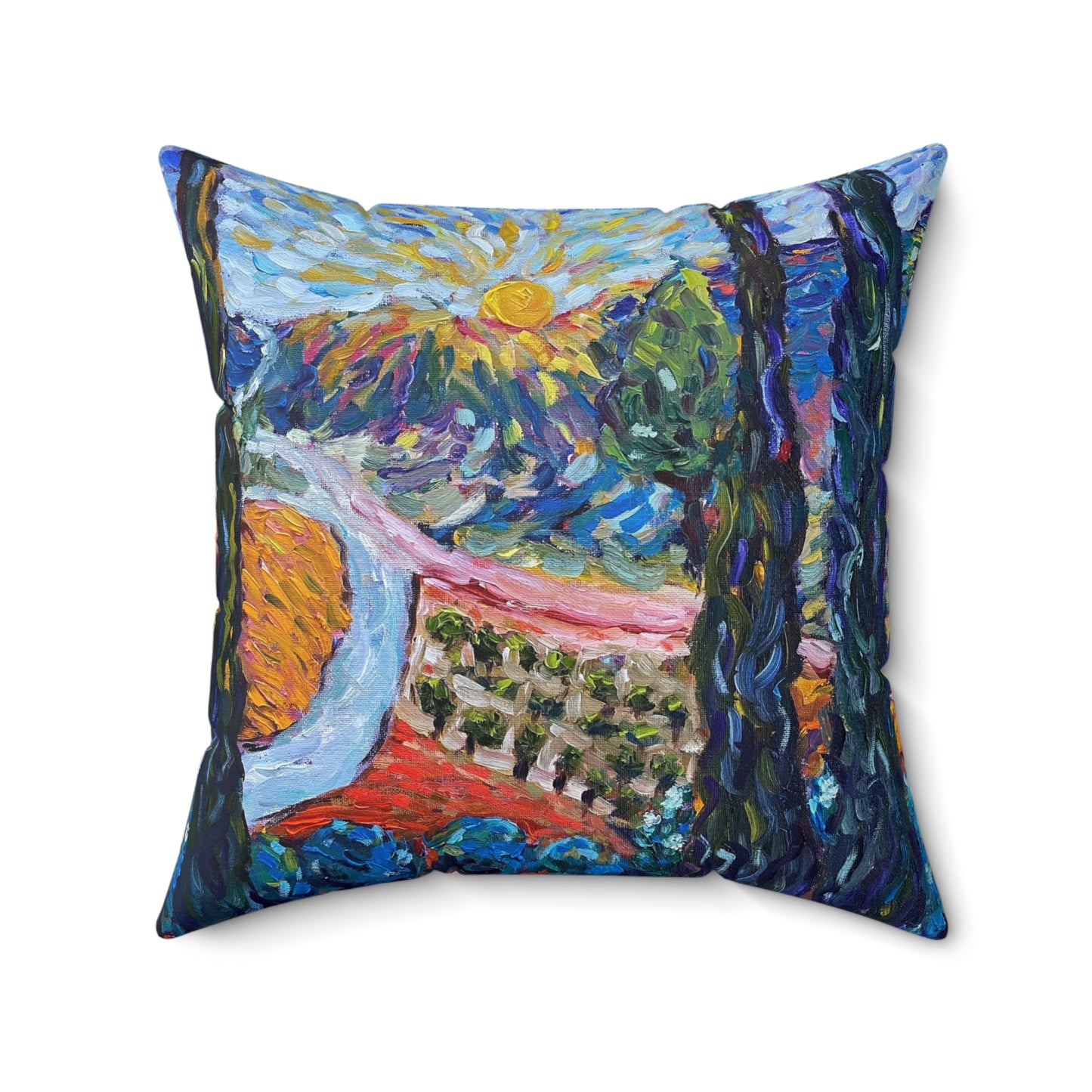 Sunny Cypresses Indoor Spun Polyester Square Pillow