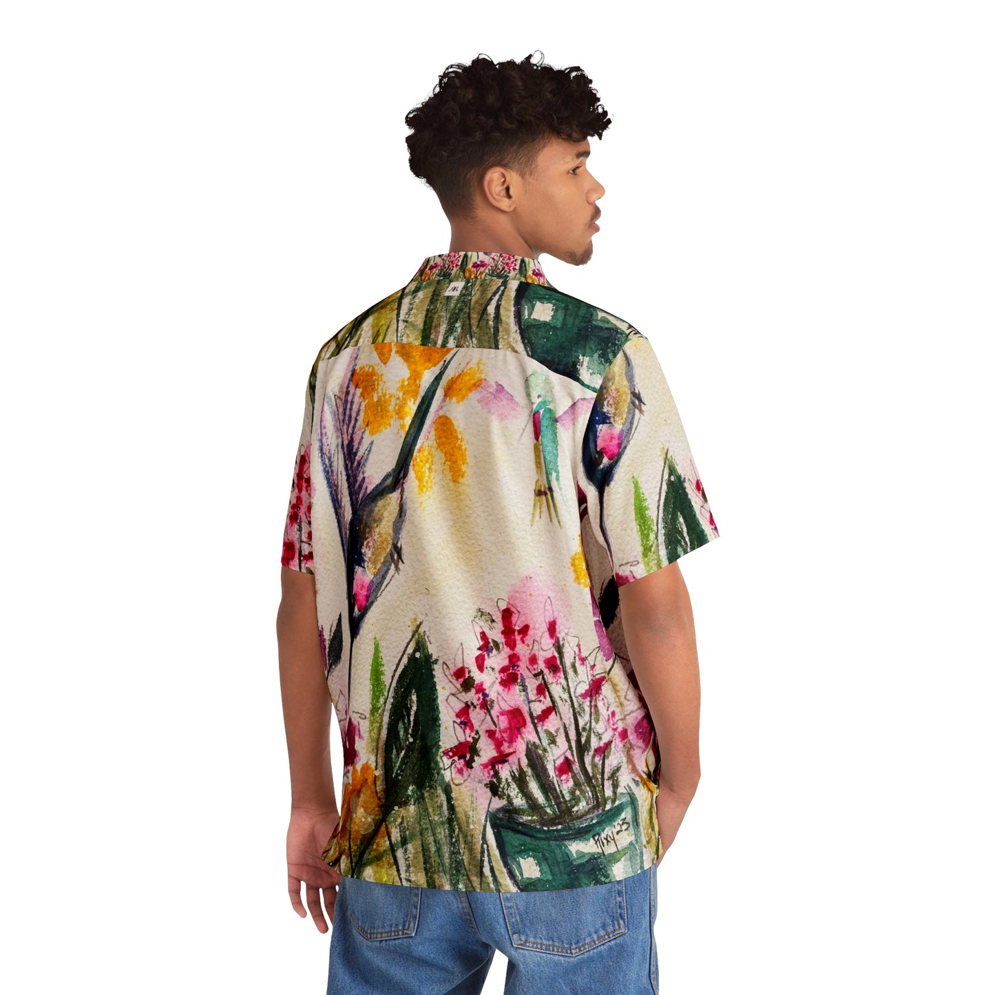 ¡Zoom! Camisa hawaiana para hombre Whimsical Hummingbird