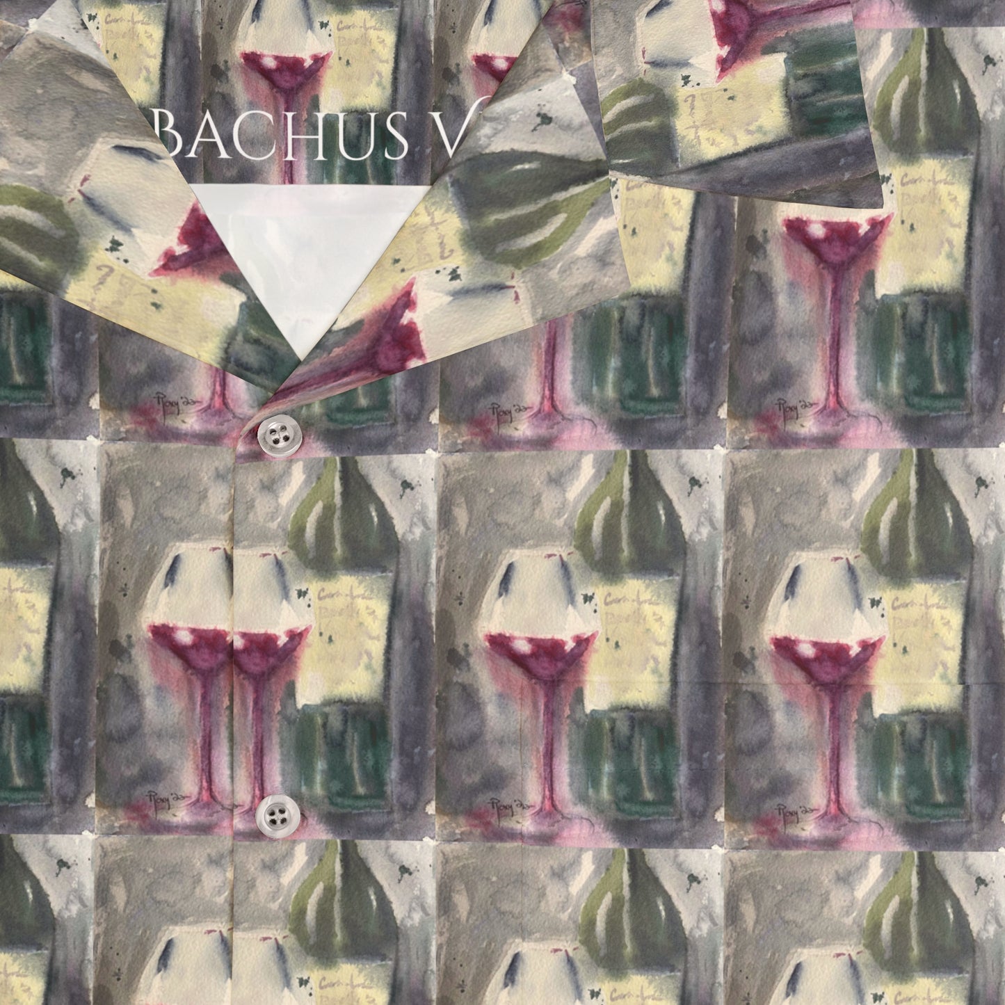 Gershon Bachus Vintners Wine & Clique Glass Pattern-Men's Hawaiian Shirt — Elegant Wine Lover Souvenir Gift-