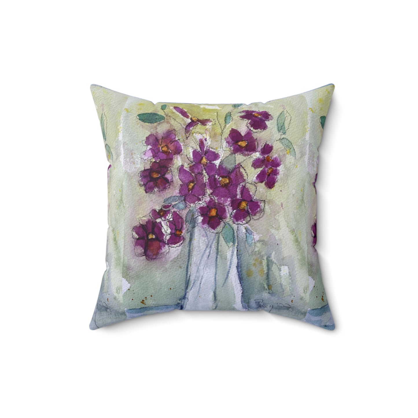 Pink Wildflowers Indoor Spun Polyester Square Pillow