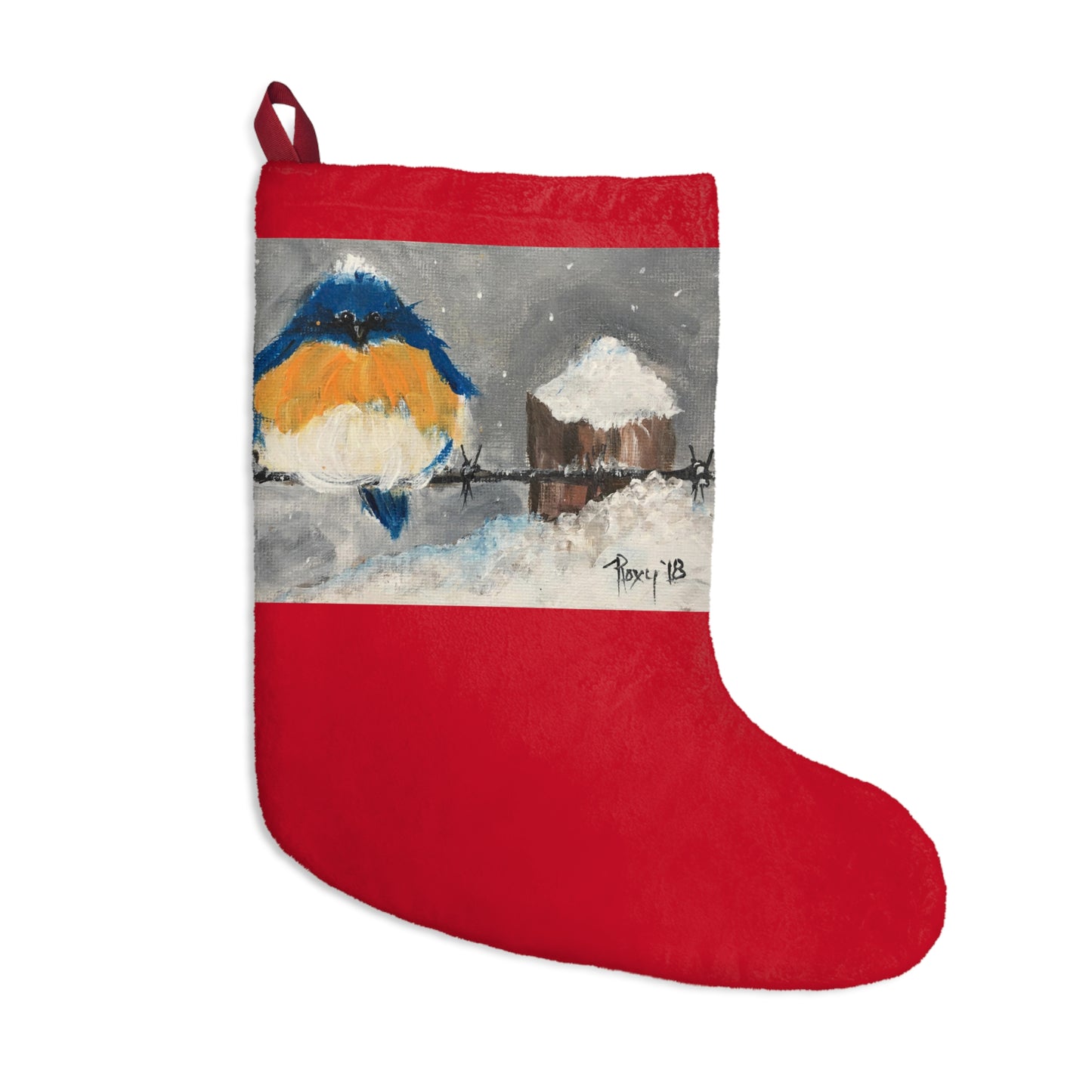 Fluffy Fat Bluebird in Snow Christmas Stocking