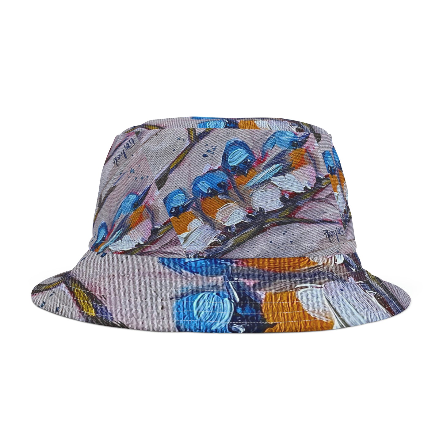 Gorro de pescador con diseño de pájaros azules