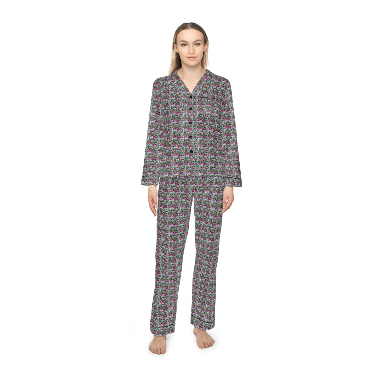 Satin Pajamas — Luxurious Silky Sleepwear Set-Robins Nest with Eggs