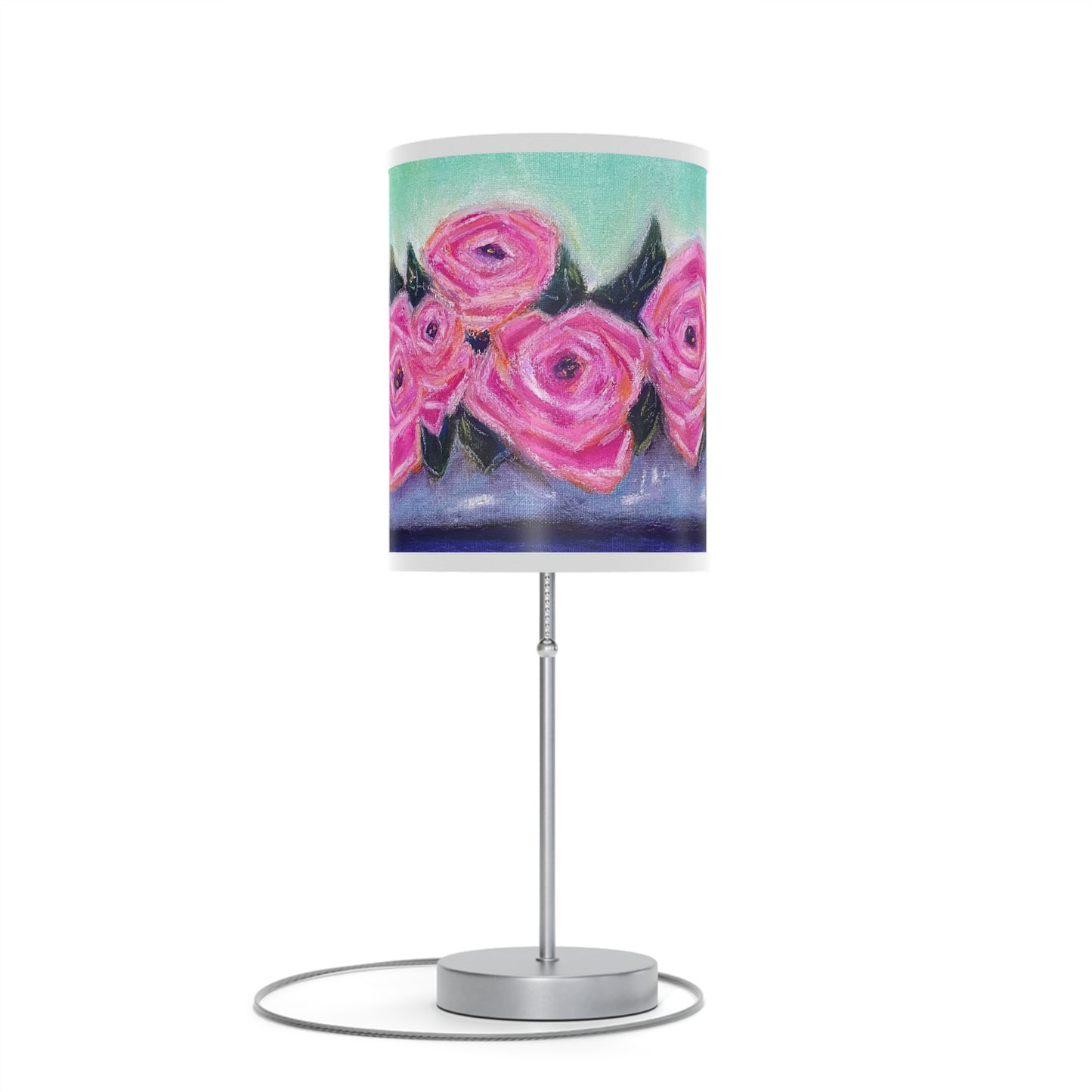 Lámpara de hojalata llena de rosas con soporte, enchufe US|CA