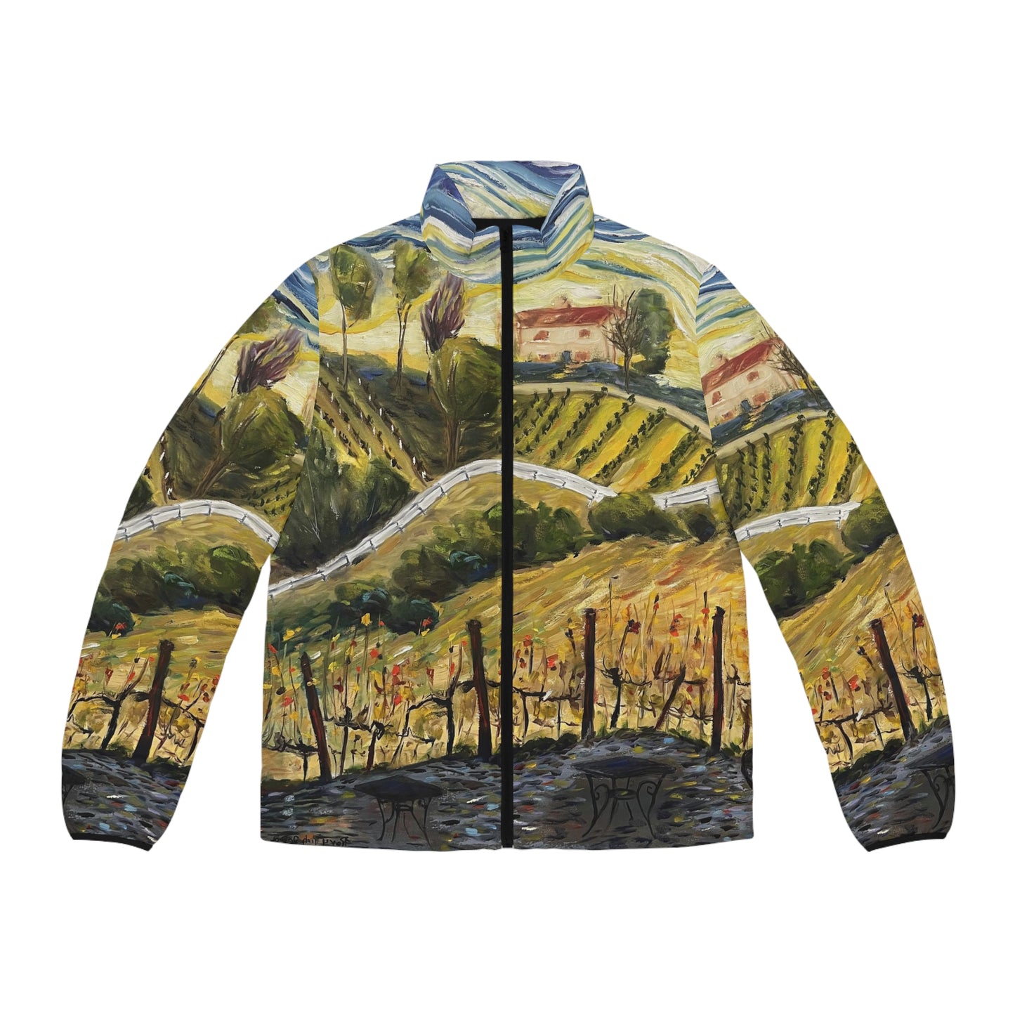 Men's Puffer Jacket - Roxy Rich Art, Unique Bright Colors-Sunset at the Villa  GBV