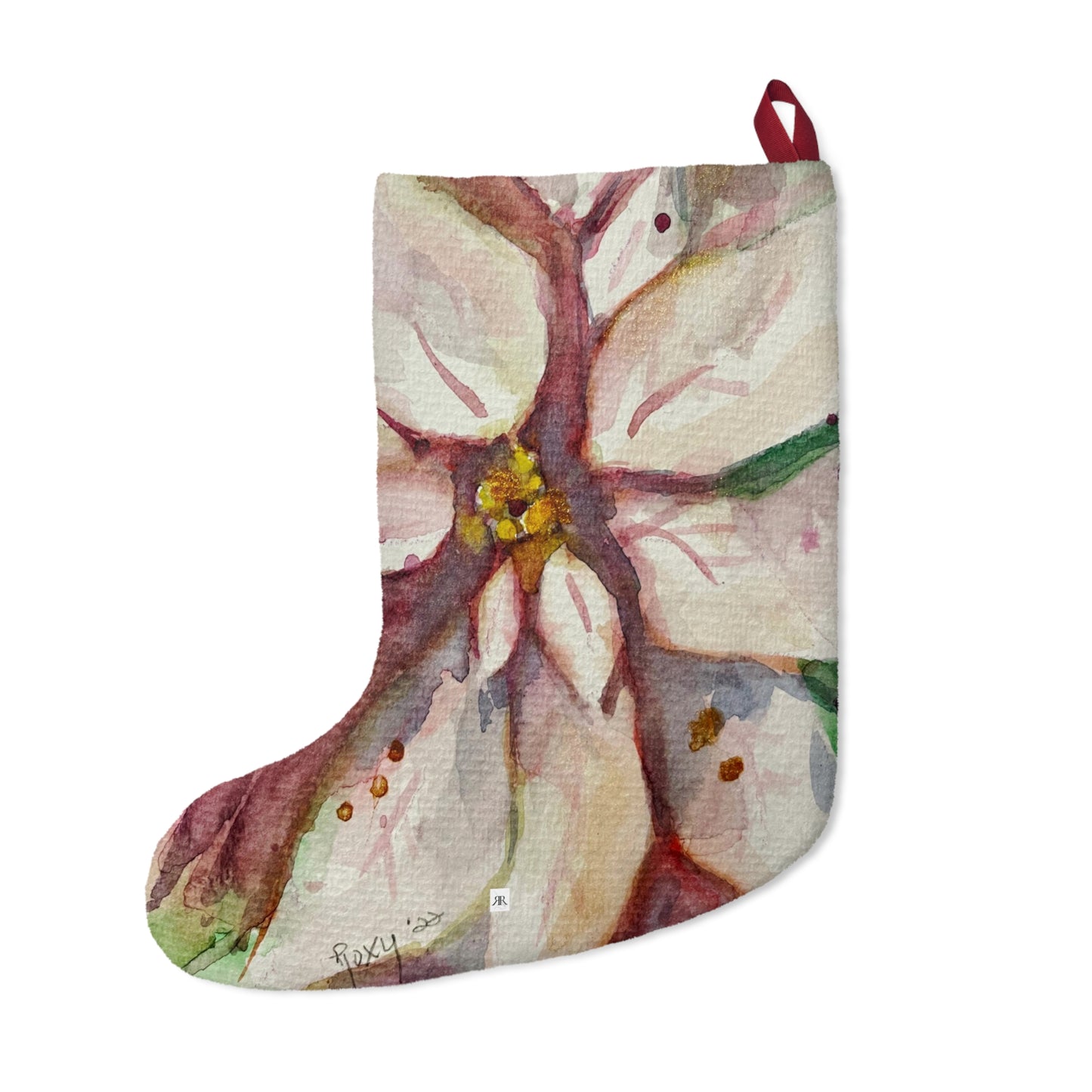 Elegant White Poinsettia Christmas Stocking