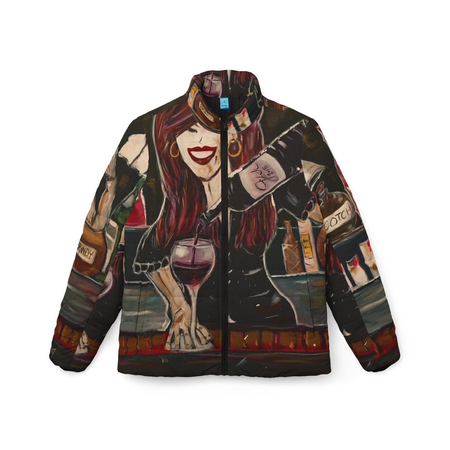 Women's Puffer Jacket - Sassy Notes-Wine and Bartender