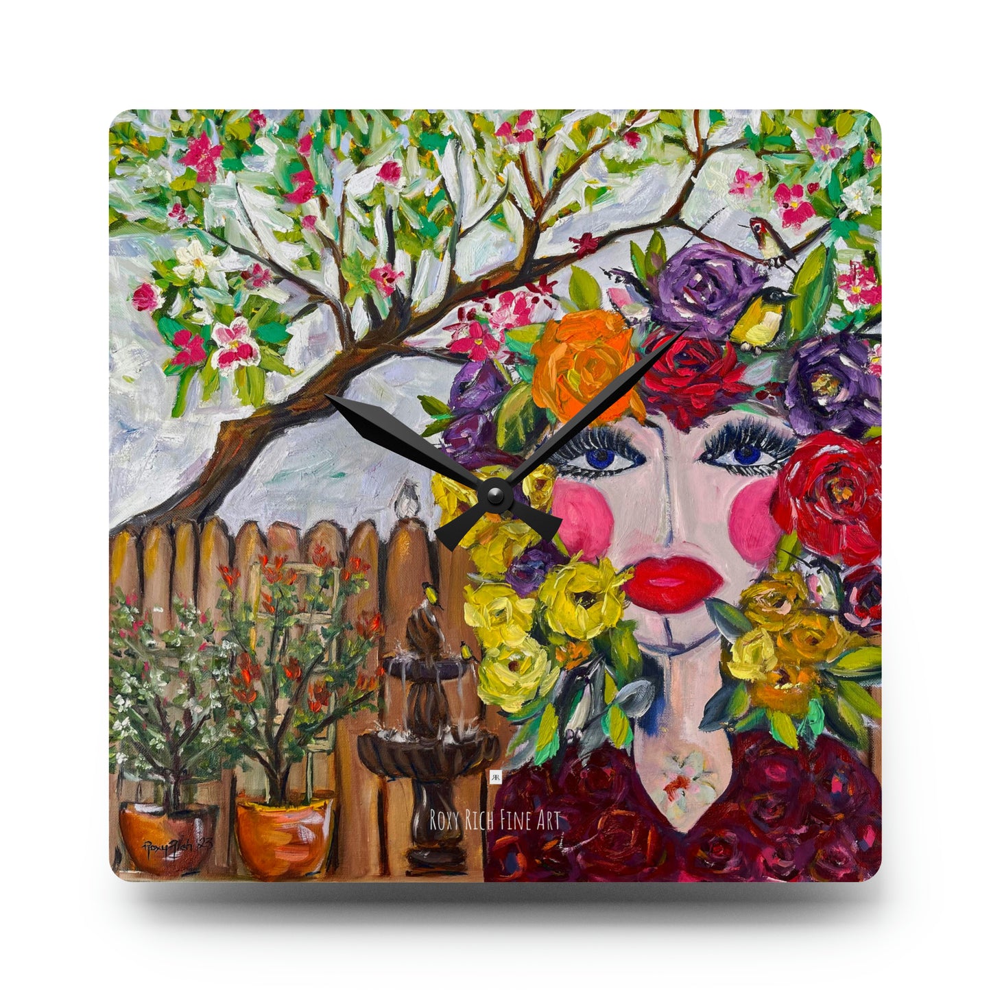 Birds and Blossoms Acrylic Wall Clock