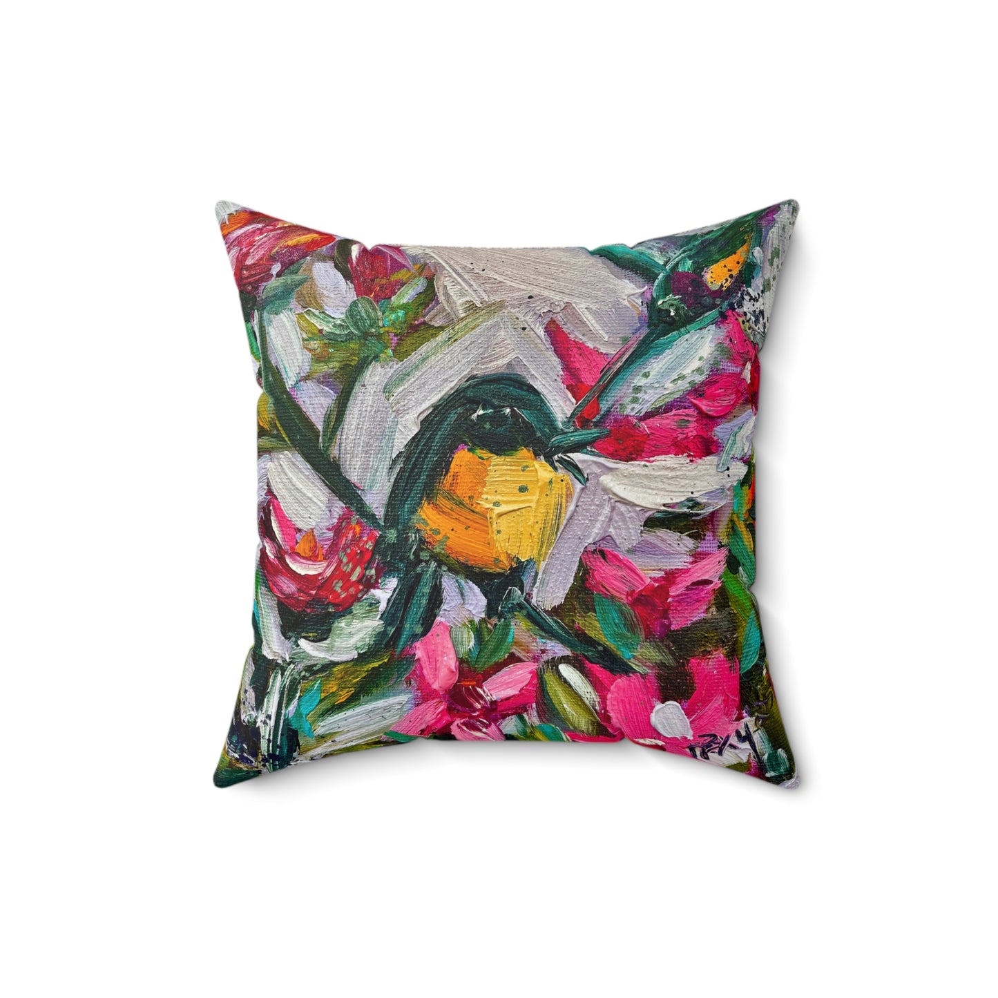 Indoor Spun Polyester Square Pillow-Colorful Encounter Goldfinch