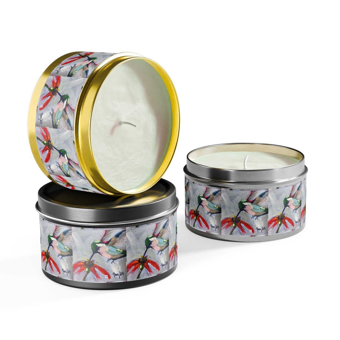 Hummingbird at a Cone Flower Tin Candle