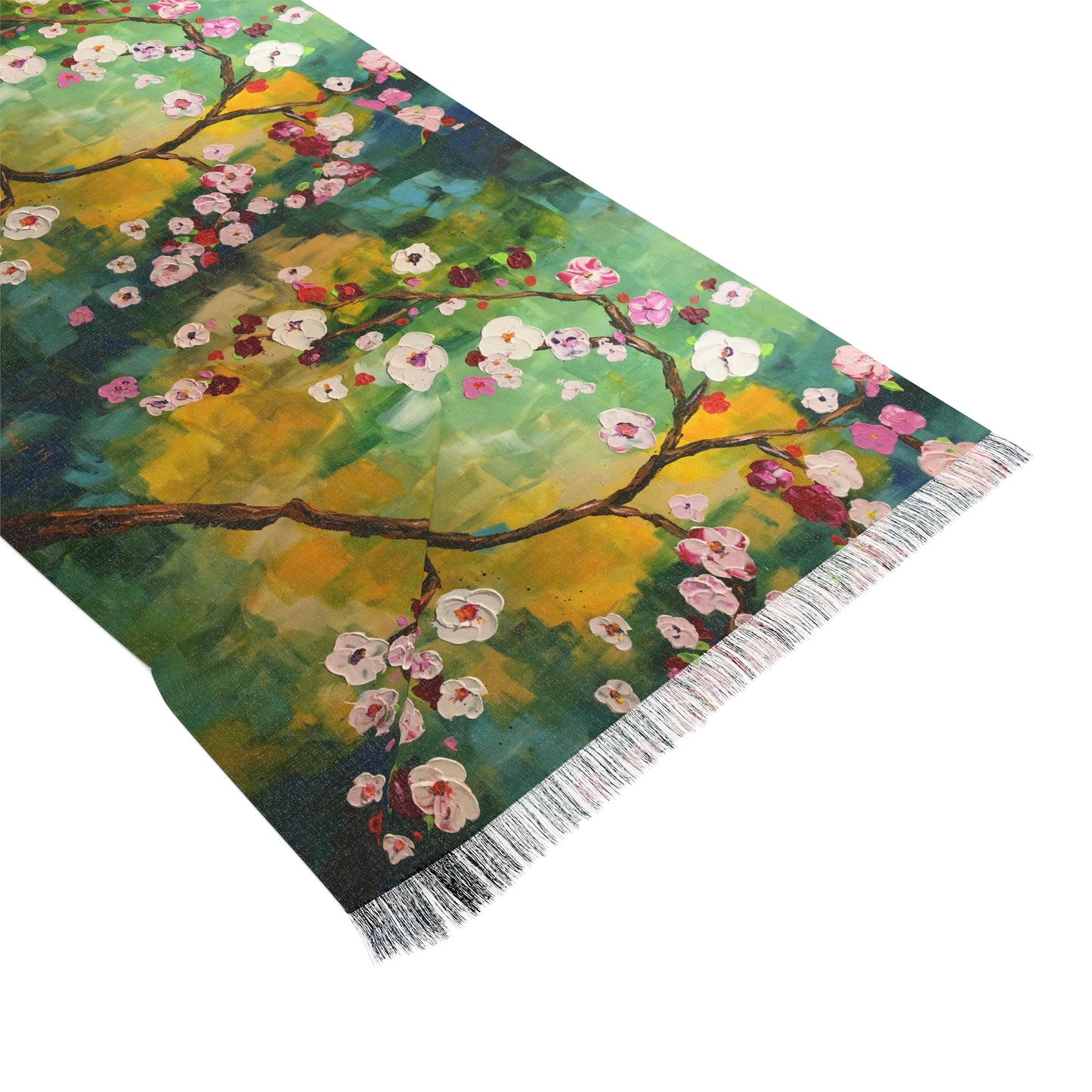 Colorful Scarf — Artistic Lightweight Neck Wrap- Abstract Cherry Blossoms