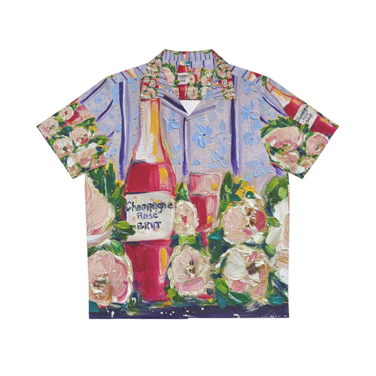 Camisa hawaiana de hombre rosa champán y peonías