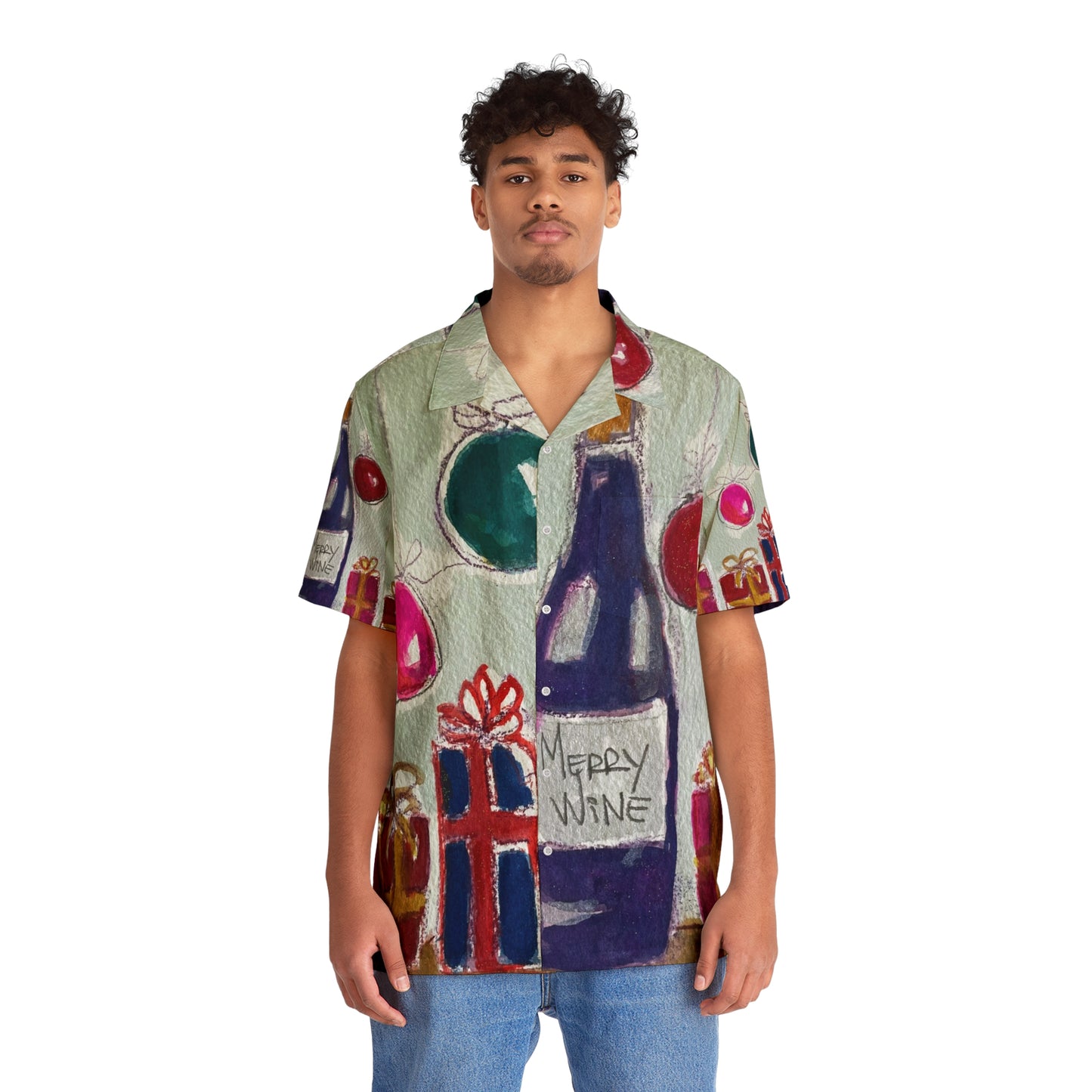 Men's Hawaiian Shirt- Merry Wine Christmas Cruise