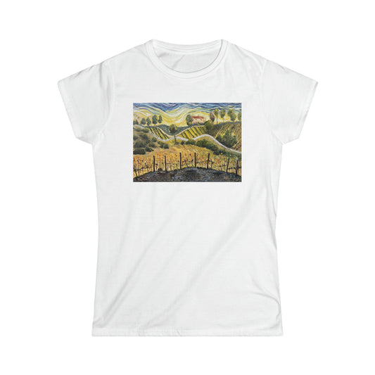 Coucher de soleil à la villa de Gershon Bachus Vintners T-shirt semi-ajusté softstyle pour femmes