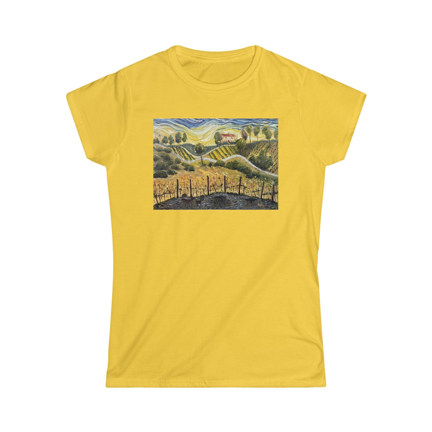 Coucher de soleil à la villa de Gershon Bachus Vintners T-shirt semi-ajusté softstyle pour femmes