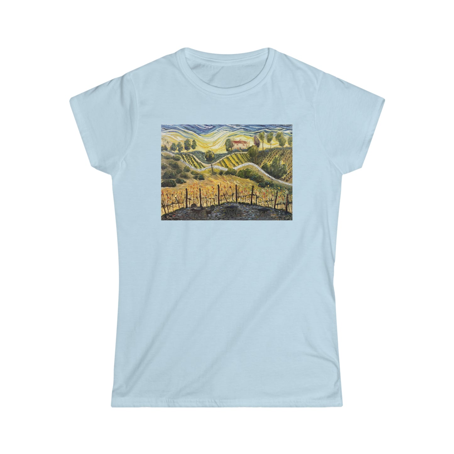 Coucher de soleil à la villa de Gershon Bachus Vintners T-shirt semi-ajusté softstyle pour femmes