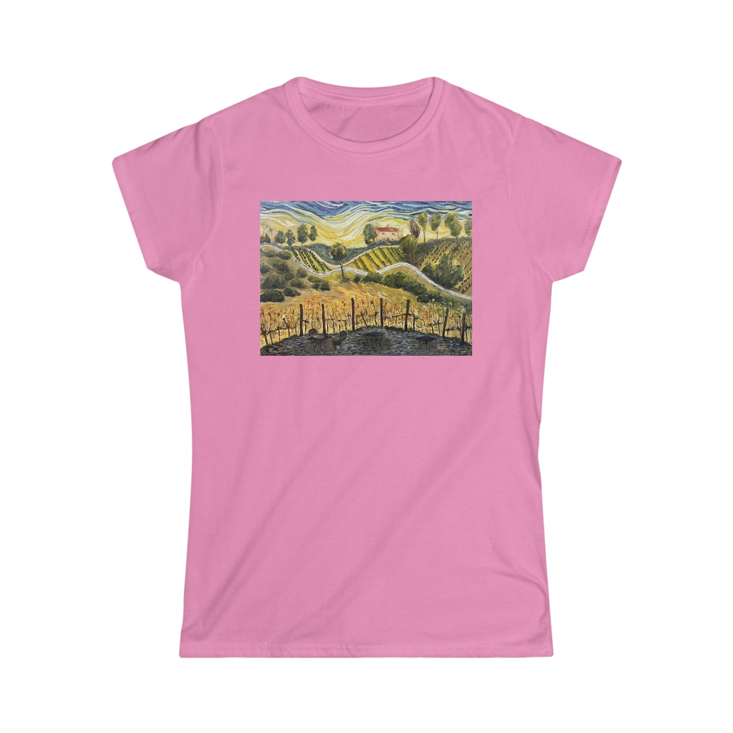 Coucher de soleil à la villa de Gershon Bachus Vintners T-shirt semi-ajusté softstyle pour femmes