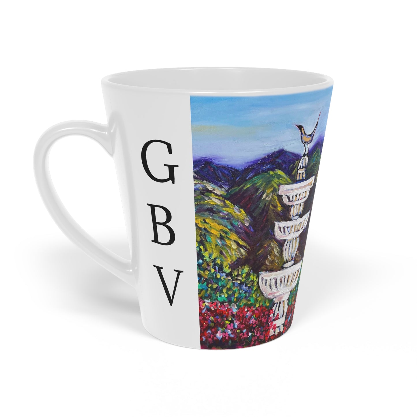 Fountain Vista at GBV Winery with "GBV" on Side Latte Mug, 12oz