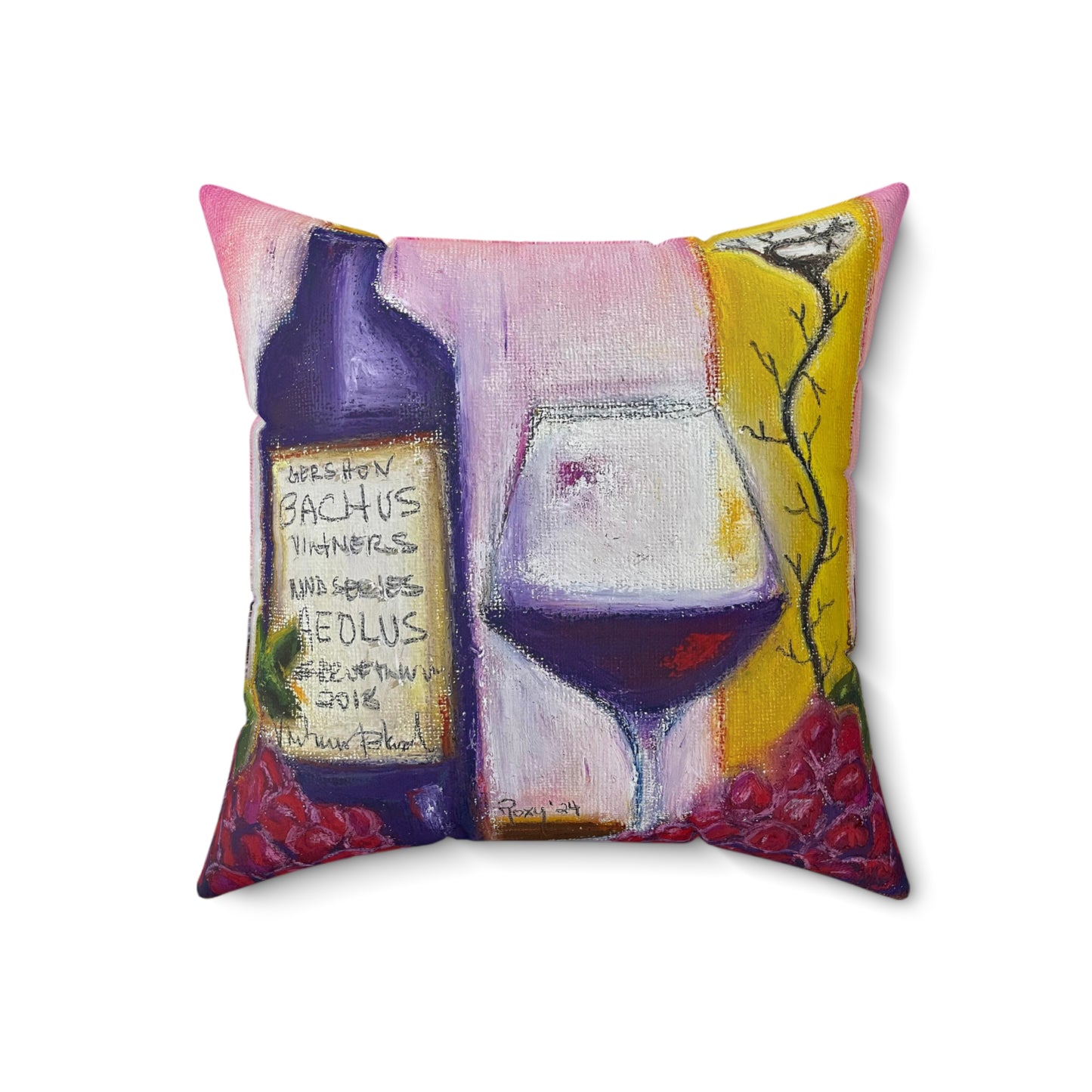 Aeolus GBV Wine and Clique Glass Indoor Spun Polyester Square Pillow