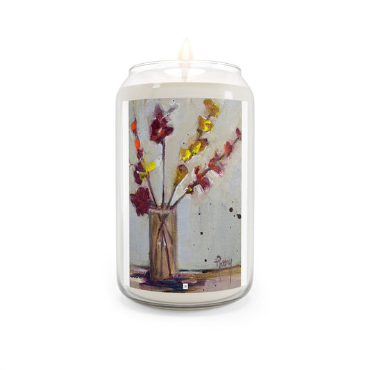 Vela perfumada con hojas de otoño en un jarrón, colores otoñales, 13.75 oz